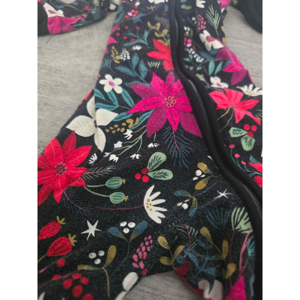 Little Sleepies 6-12M Poinsettia Floral Bamboo Viscose Zippy Pajamas Black Red - Picture 4 of 5